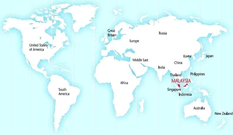 Malaysia On World Map World Map Showing Malaysia South Eastern Asia